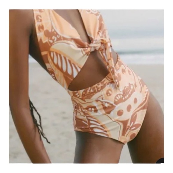 Mara Hoffman Maddy Cutout One Piece Swimsuit in Yellow Multi NWT - Picture 1 of 7